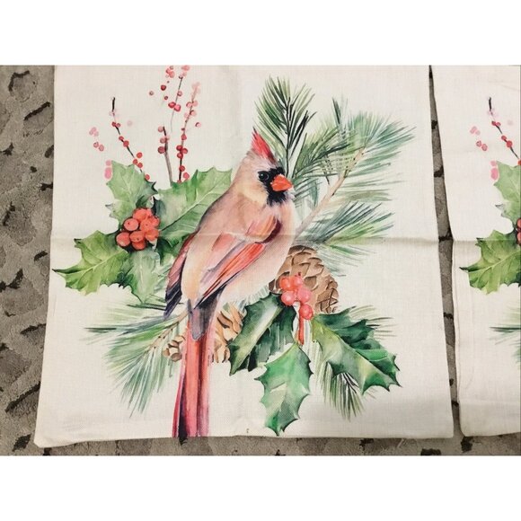 Beautiful Red Cardinal Pillow Covers Birds Winter Throw Set Of 2, 19”x19” New - Picture 2 of 3